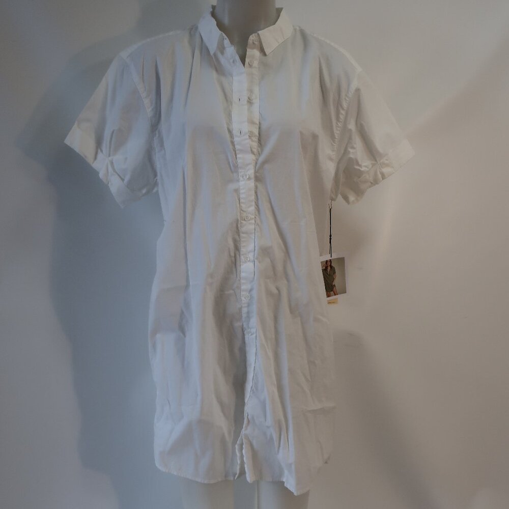 NWT Womens Nation LTD White (Item- 124) Pima Cotton Short Sleeve Shirtdress M